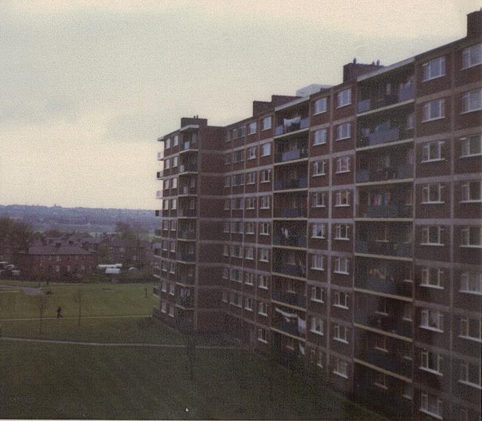 A view of Chaucer Court and the green surrounding it in 1980.